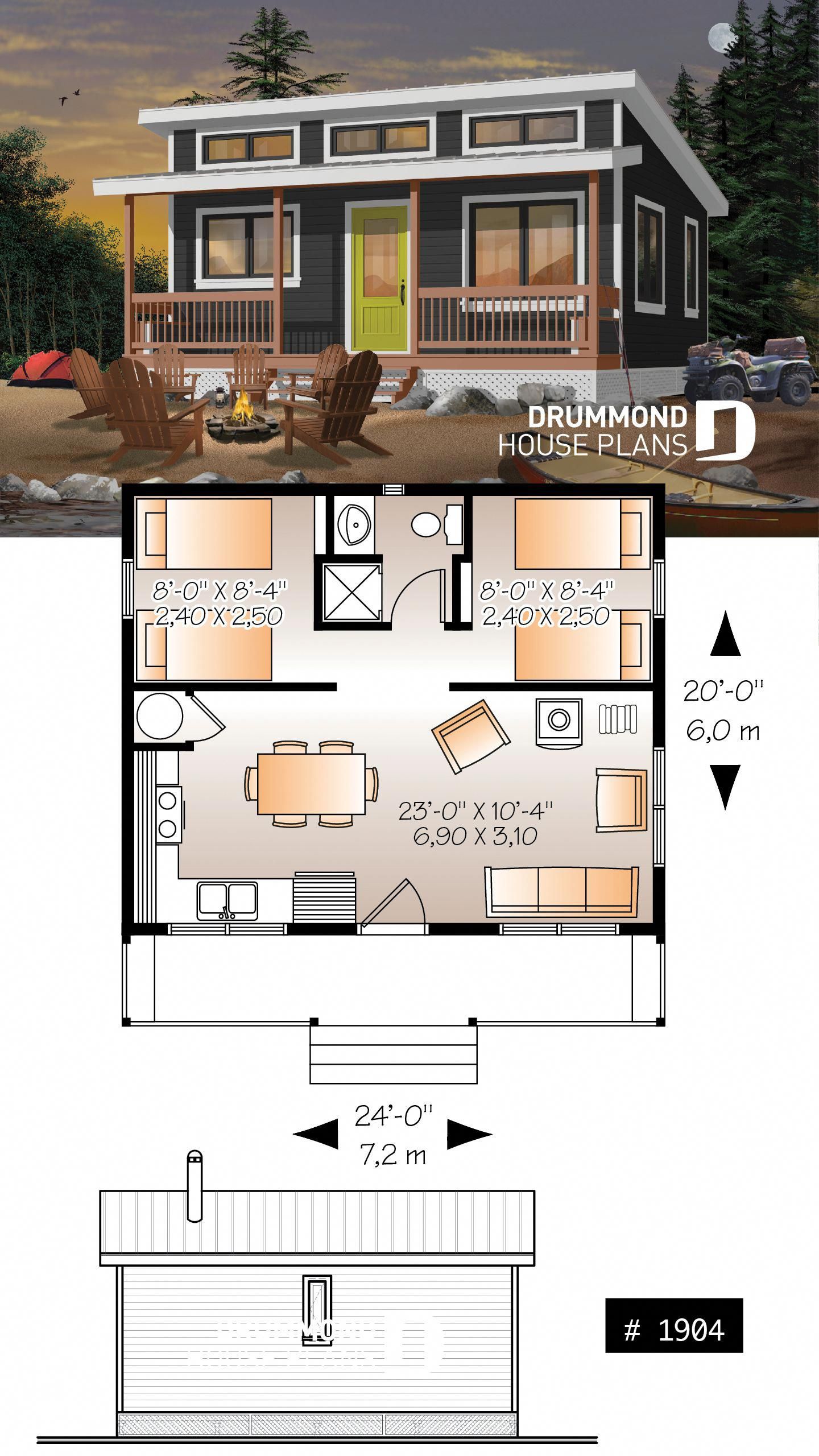 Affordable small 2 bedroom cabin plan, wood stove, open