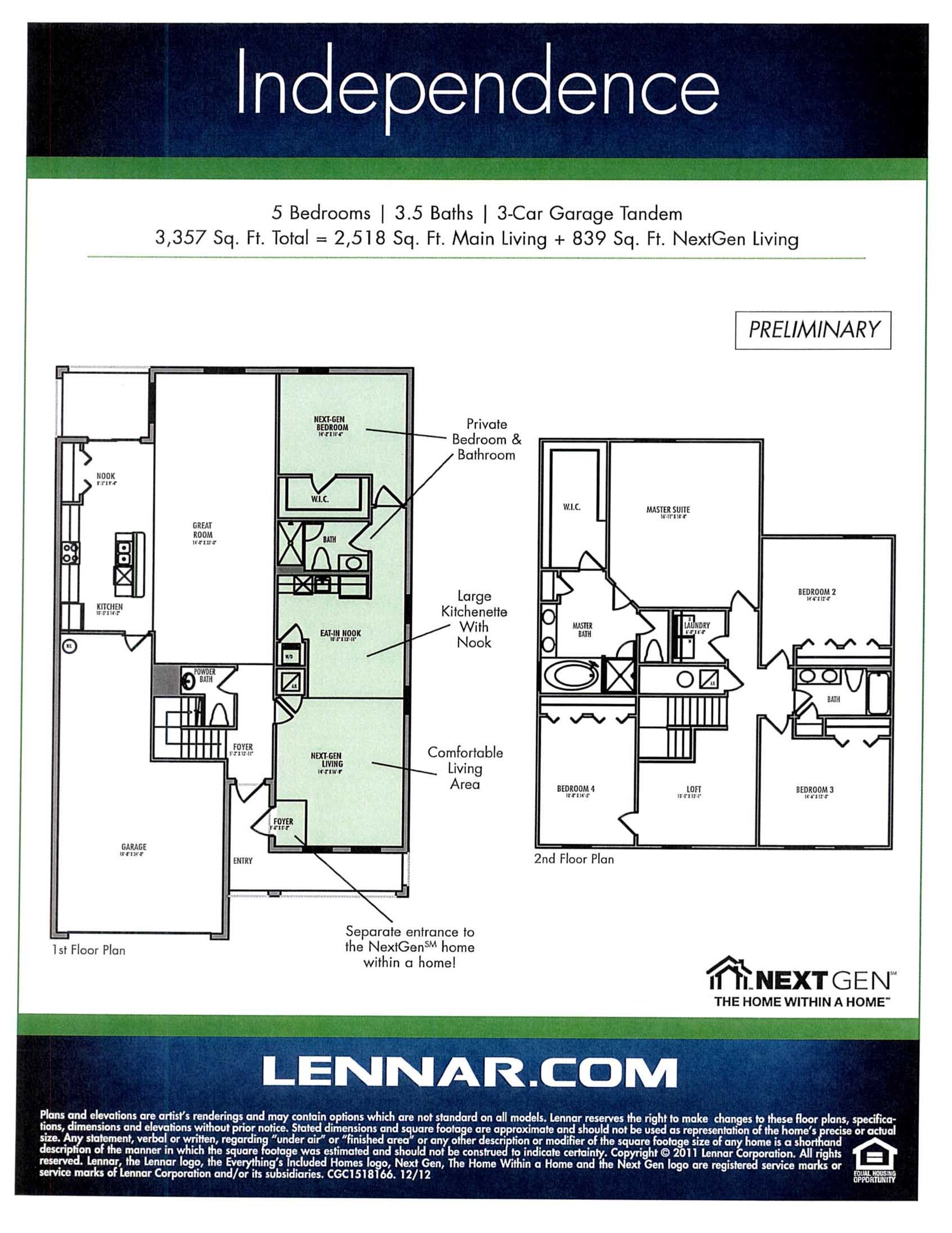 Lennar homes Independence Floorplan Next Gen...Home within