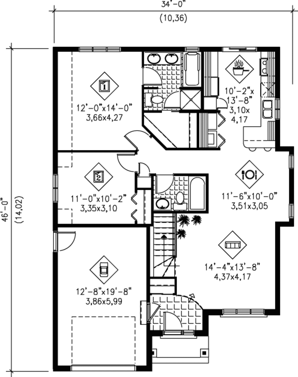 Traditional Style House Plan 2 Beds 2 Baths 1100 Sq/Ft