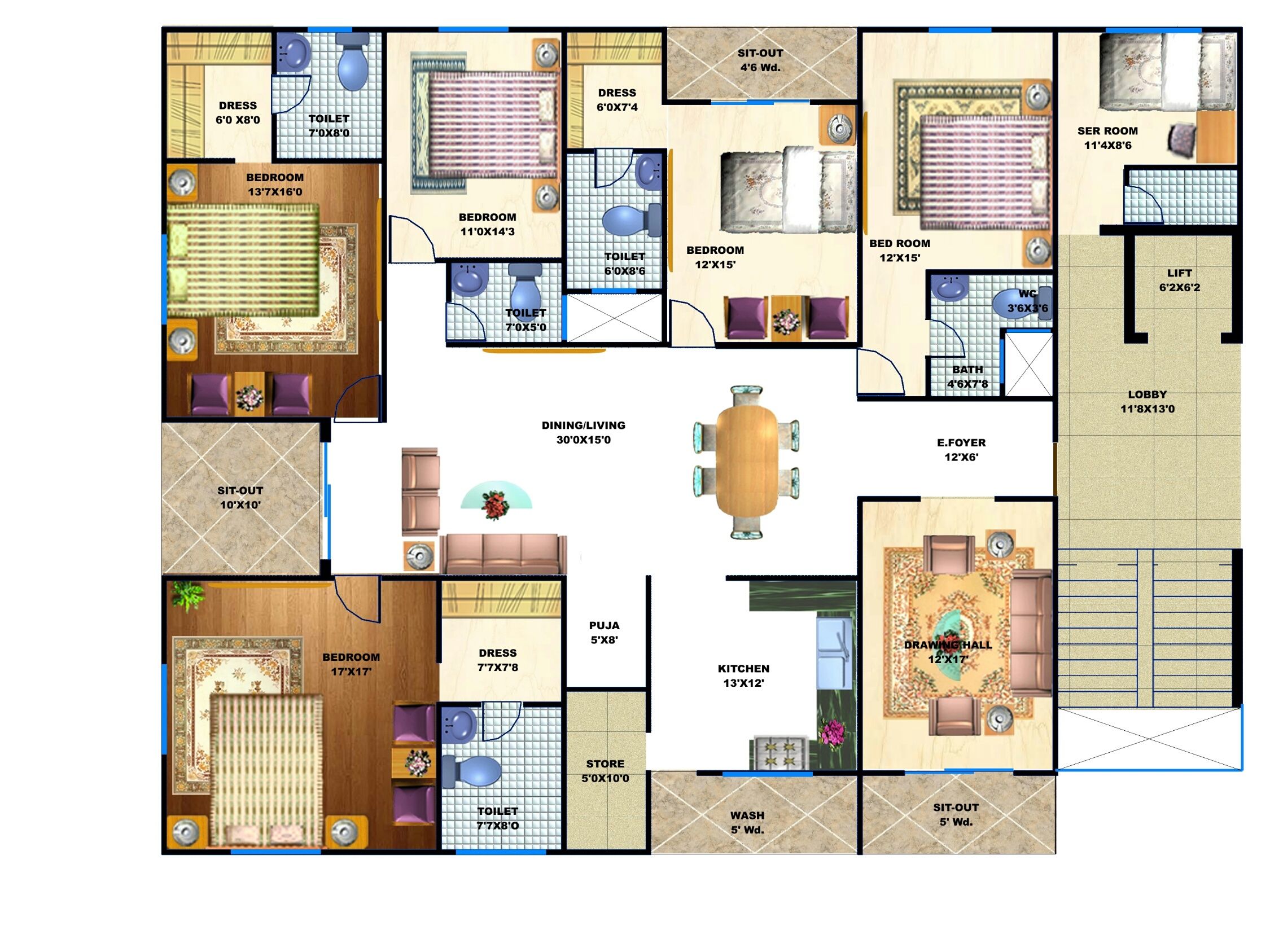 5 BHK Apartment Floor Plan apartmentinindore, 
