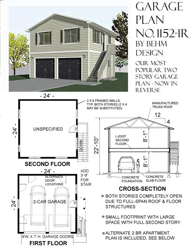 11521R 24' (+4') x 24' Behm Design Garage apartment