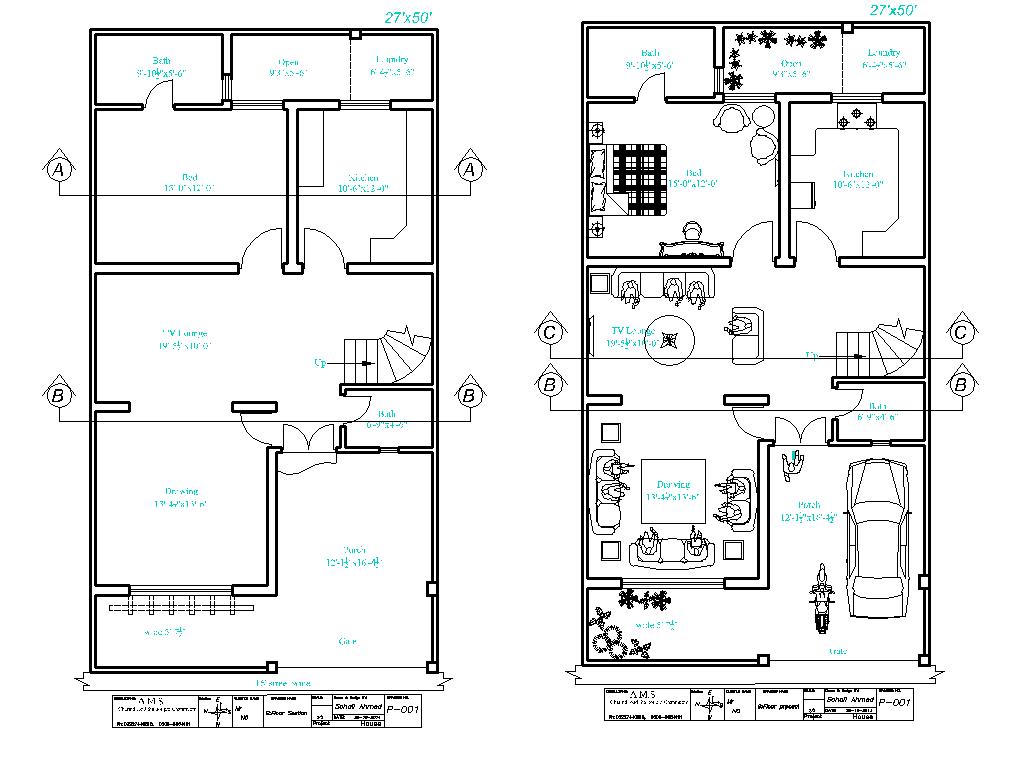 27 x 50 House Floor Plan File for Free Download Editable