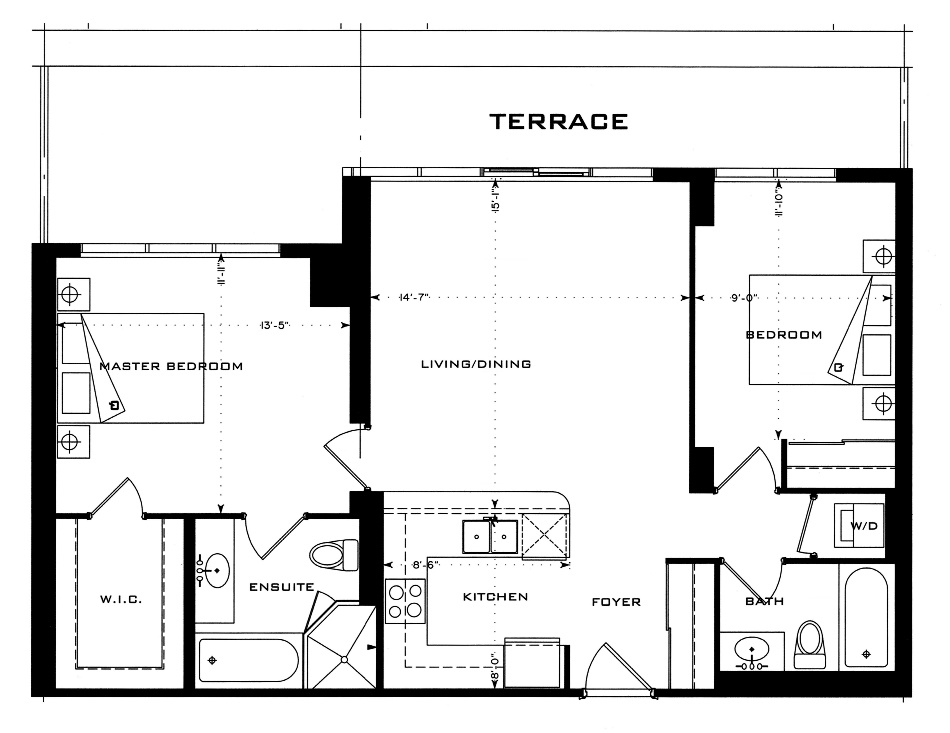 1 Bedford Floor Plans 2 BR Under 1000 Sq Ft
