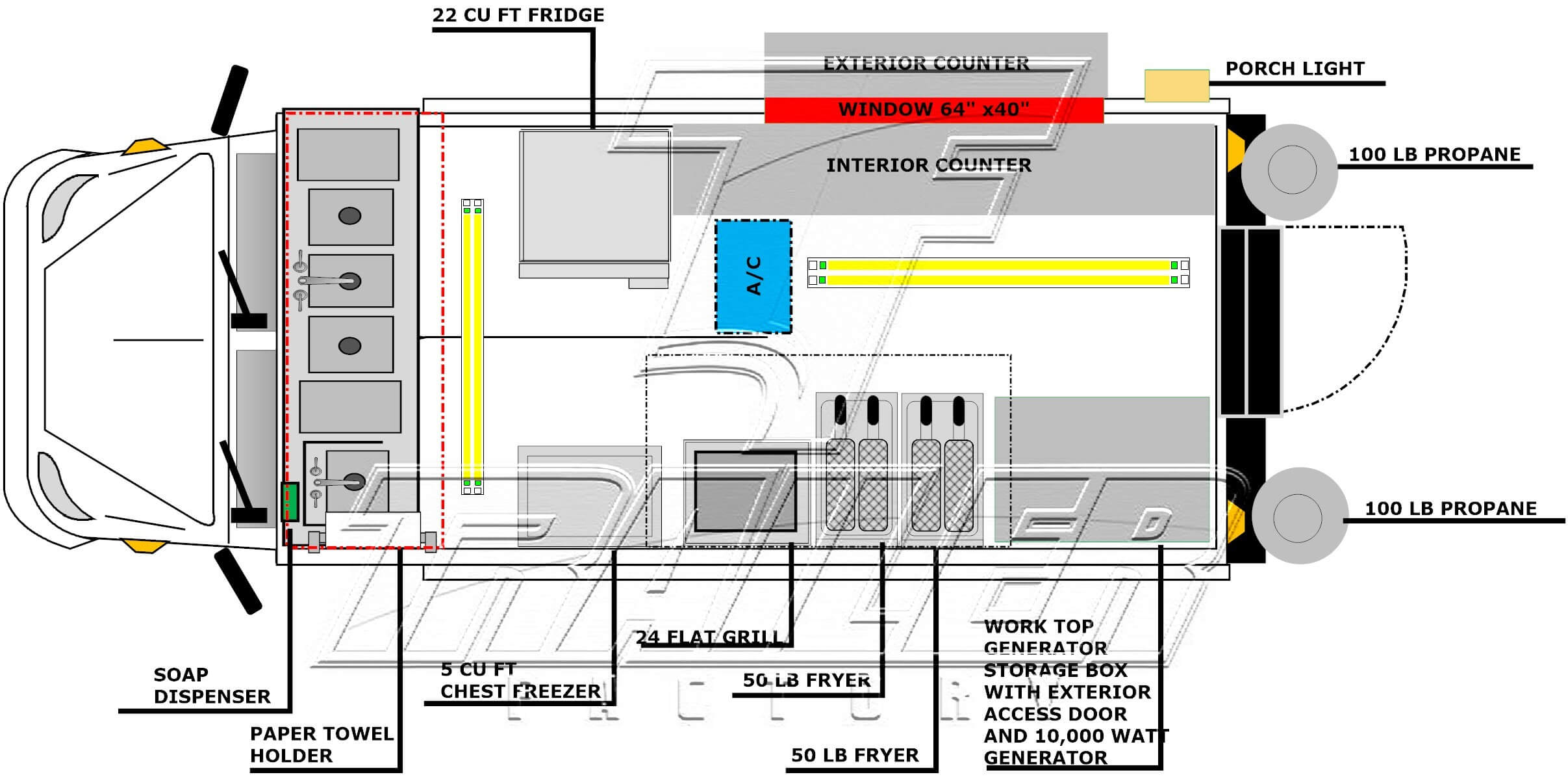 10' x 14' Food Truck Floorplan and Specifications