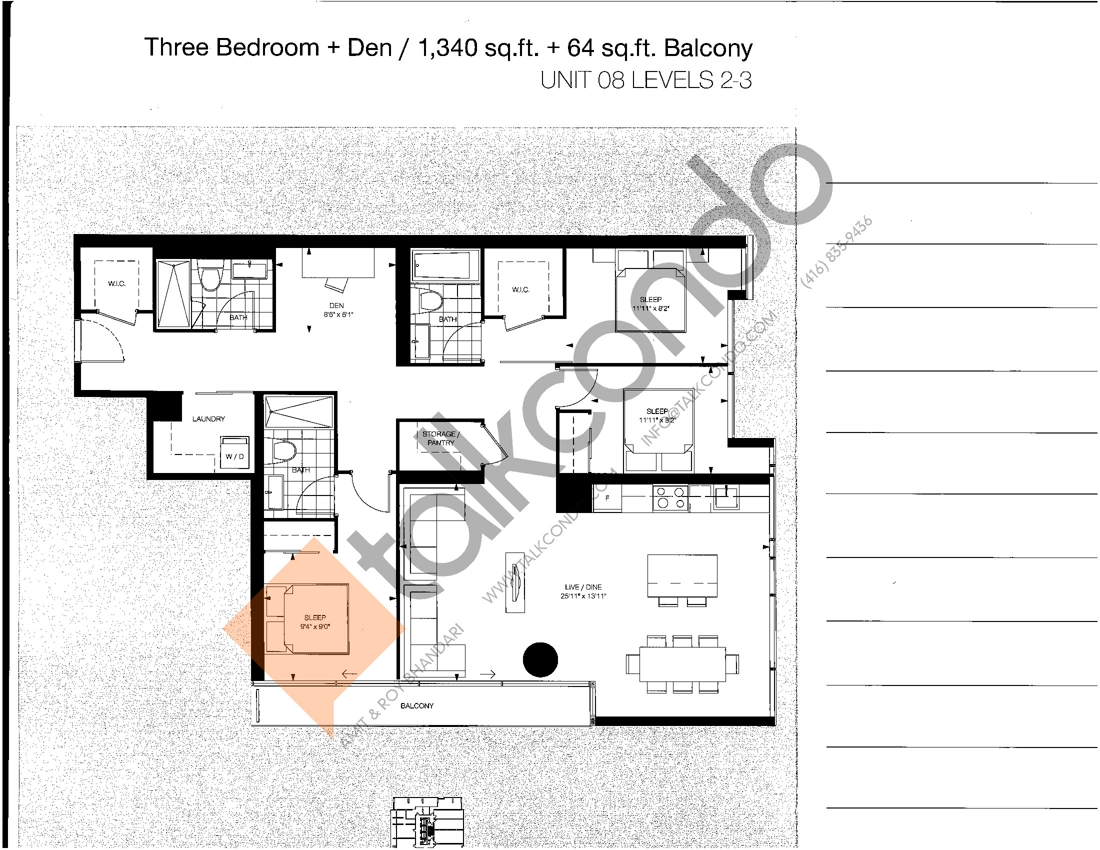 1000 Bay Condos Unit 02 596 sq.ft. 1.5 bedrooms