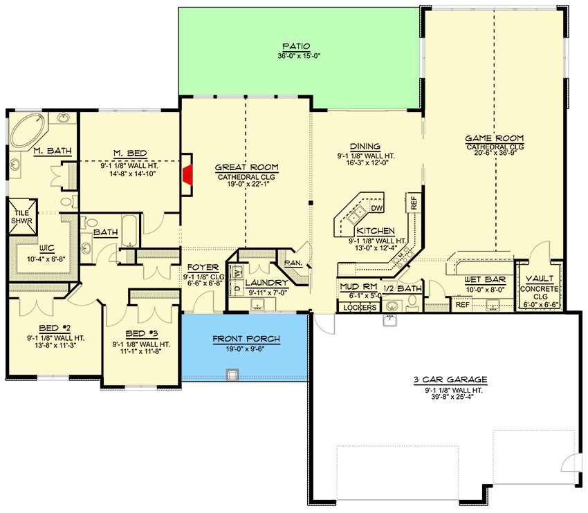 Craftsman Ranch House Plan with Large Game Room