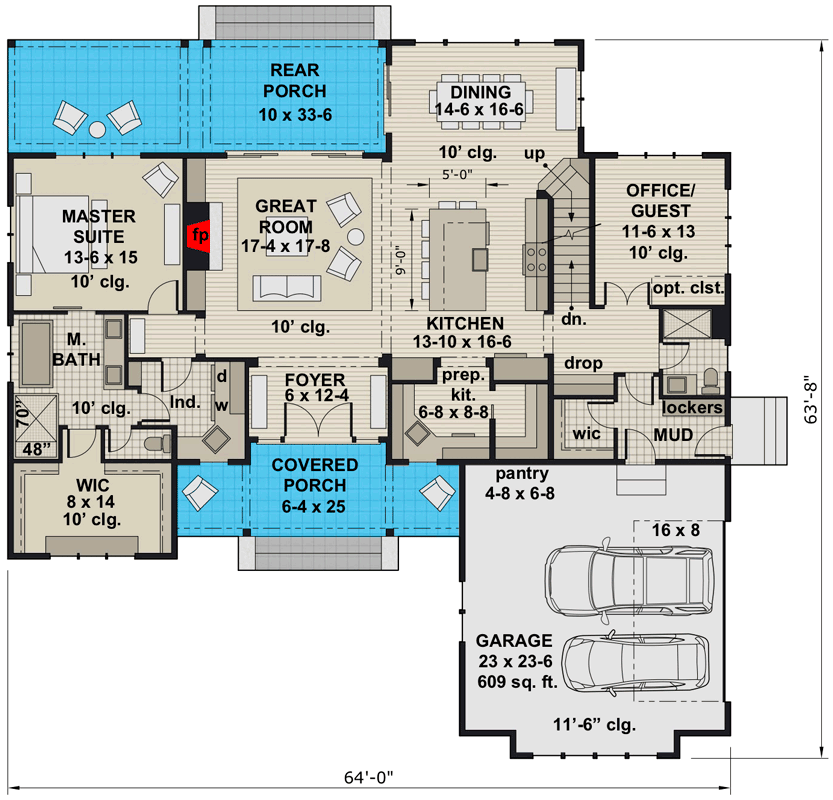 New American House Plan with Prep Kitchen and Two Laundry