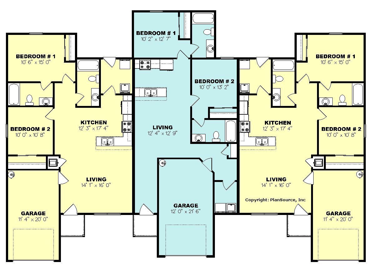 Triplex plan J032416T2 House layout plans, Duplex