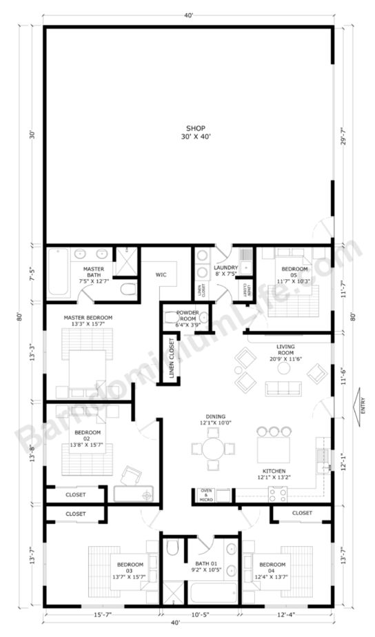 40x80 Barndominium Floor Plans with Shop What to