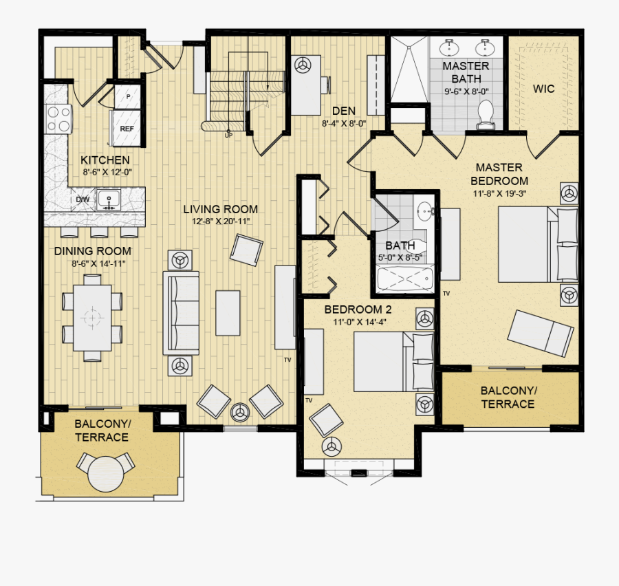 2 Bedroom Luxury Apartment Floor Plans , Free Transparent
