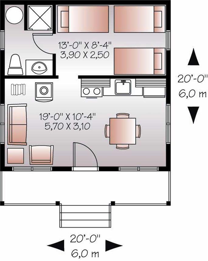 20x20 Tiny House Cabin Plan 400 Sq Ft Plan 1261022
