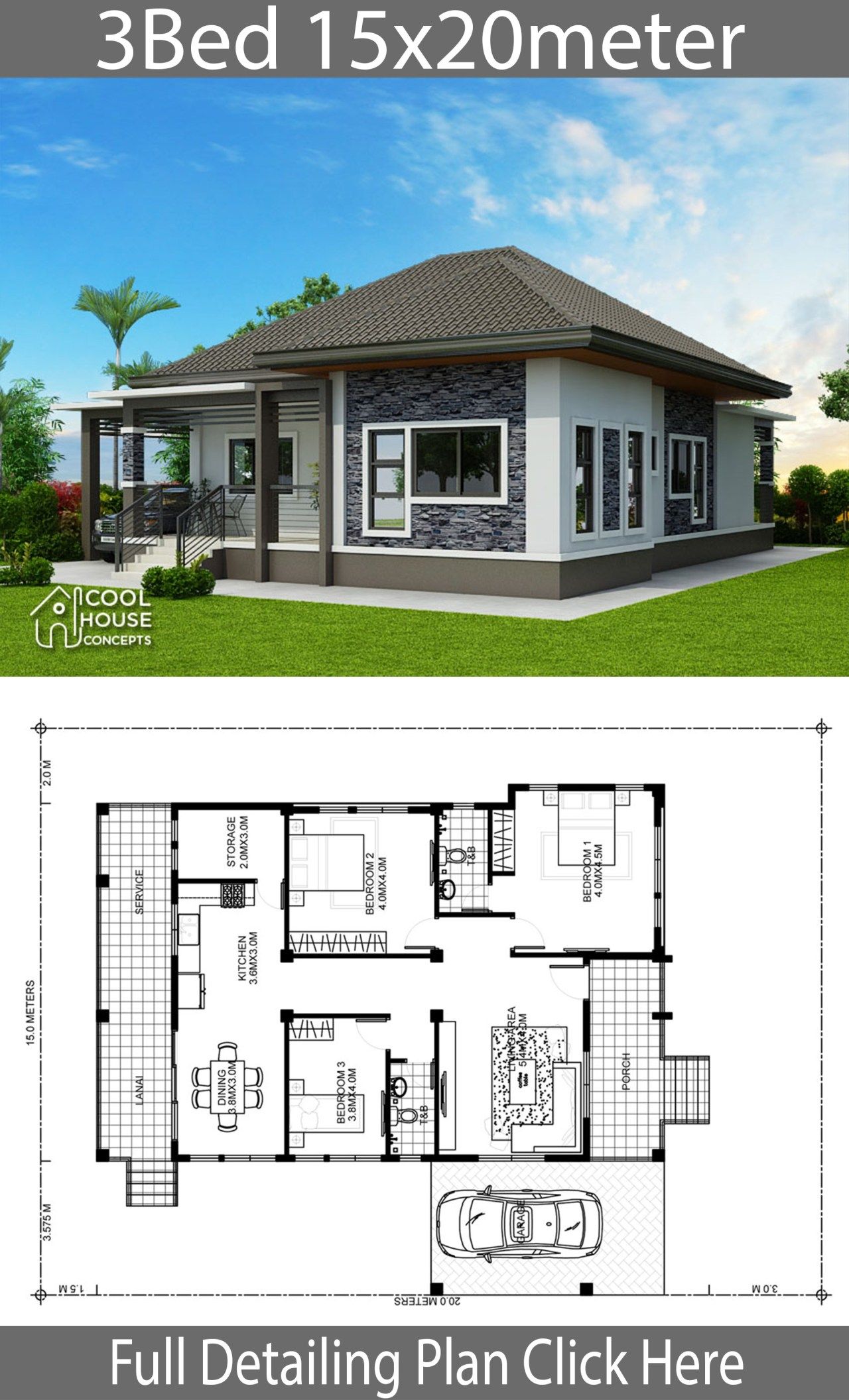 Home design plan 15x20m with 3 Bedrooms Home Ideas