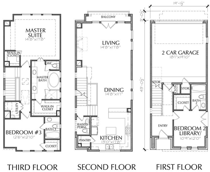 Three Story Townhouse Plan E2207 A1.2 Sims house plans