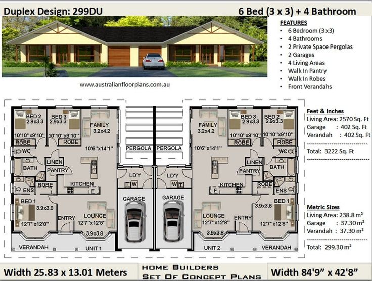 3222 Sq. Feet 299.30 m2 duplex house plans 6 Bedrooms