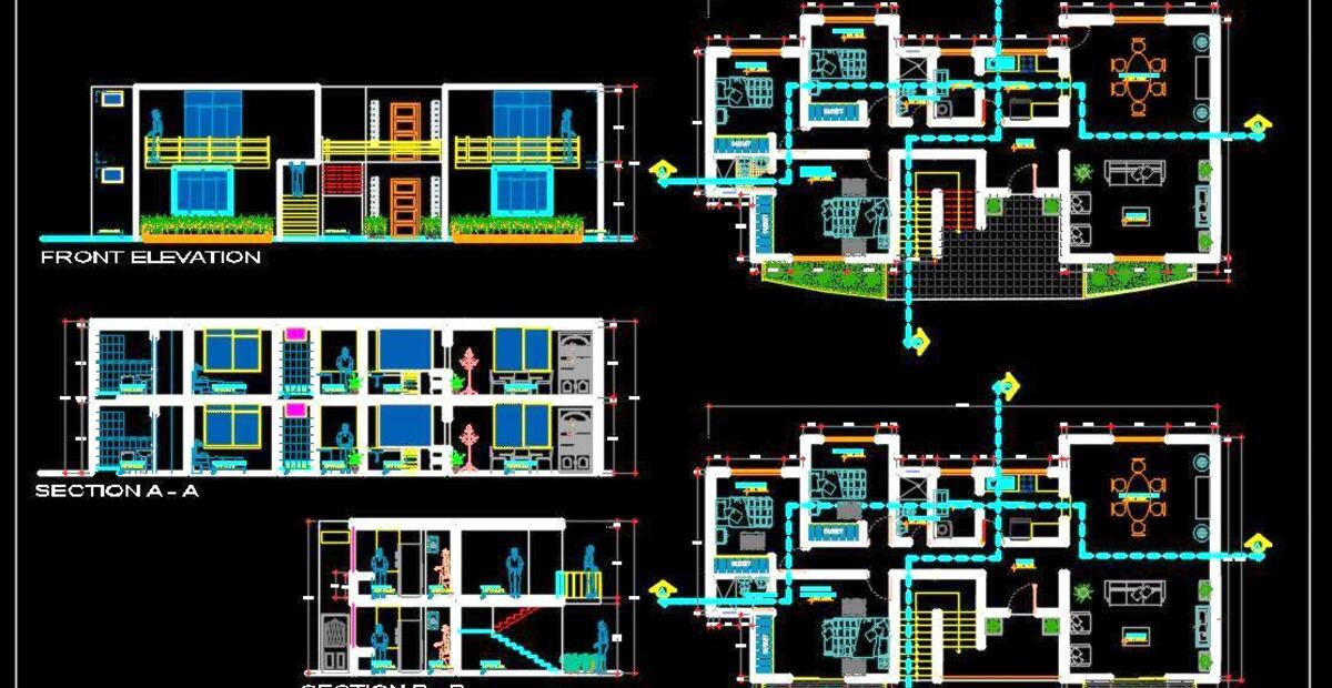 2 Storey House Floor Plan (18X9 MT.) Autocad Architecture
