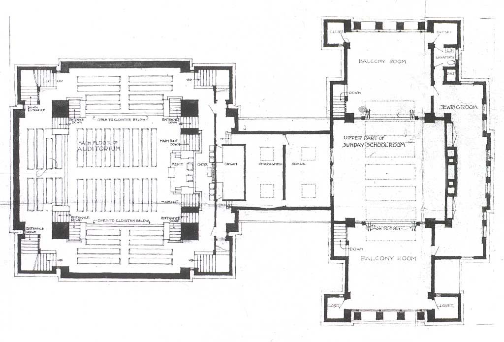Wright’s plan for the Unity Temple in Oak Park, 190507