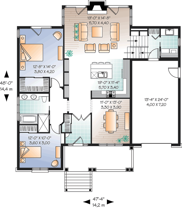 Split Level Home Plan with Front Porch 21728DR