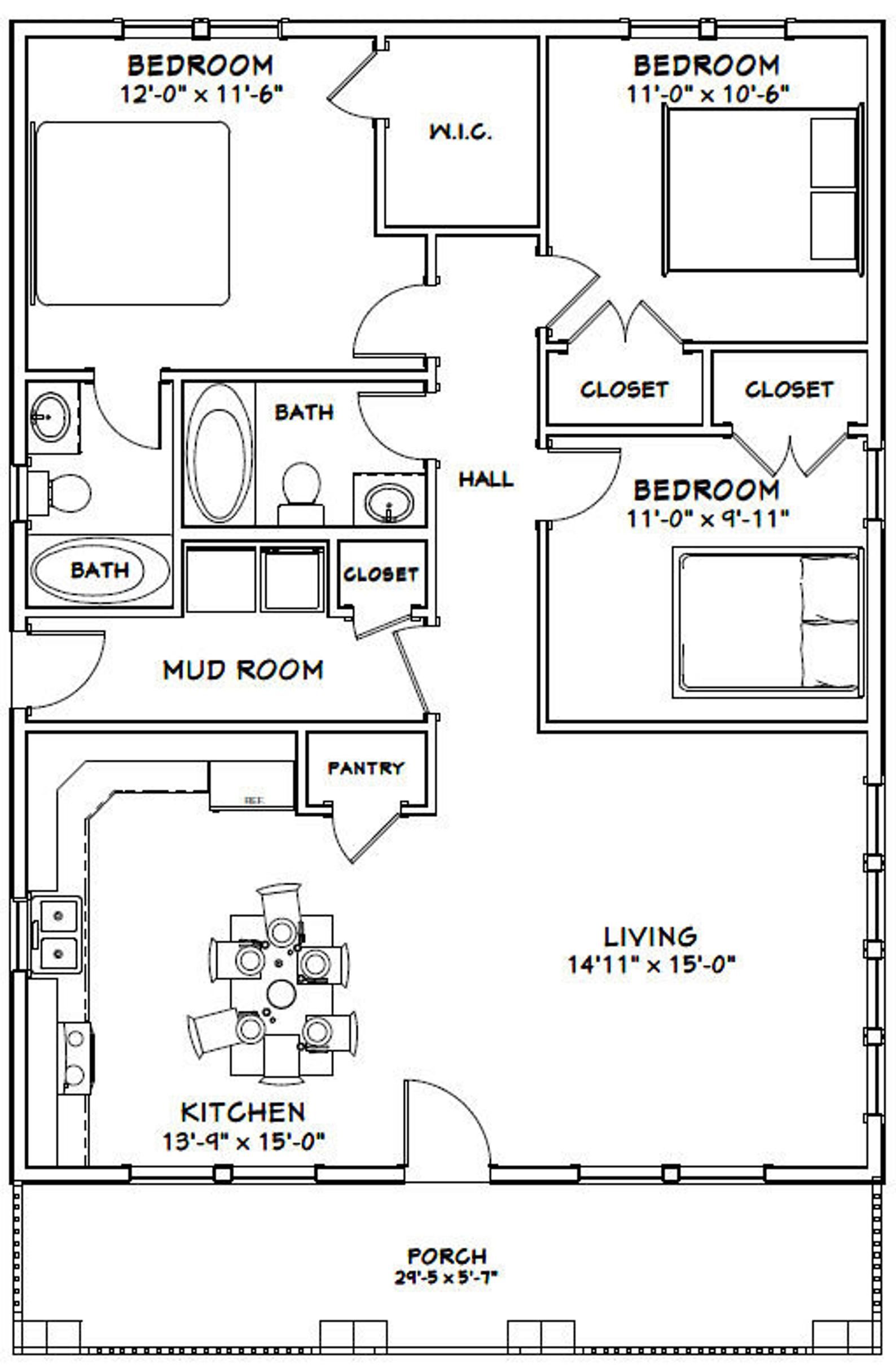 30x40 House 3Bedroom 2Bath 1200 sq ft PDF Floor Etsy