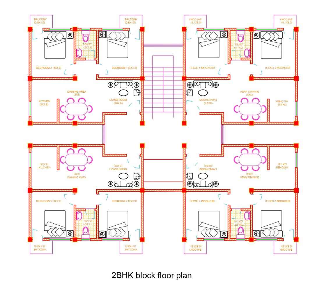 2BHK Apartment floor plan Autocad DWG file Built Archi