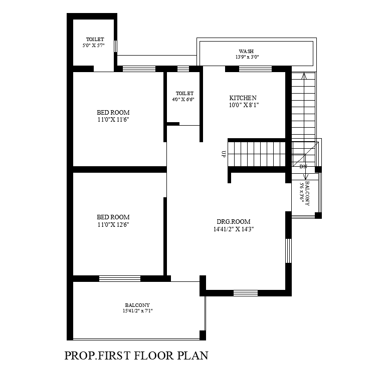 2 BHK House First Floor Plan AutoCAD Drawing Download DWG