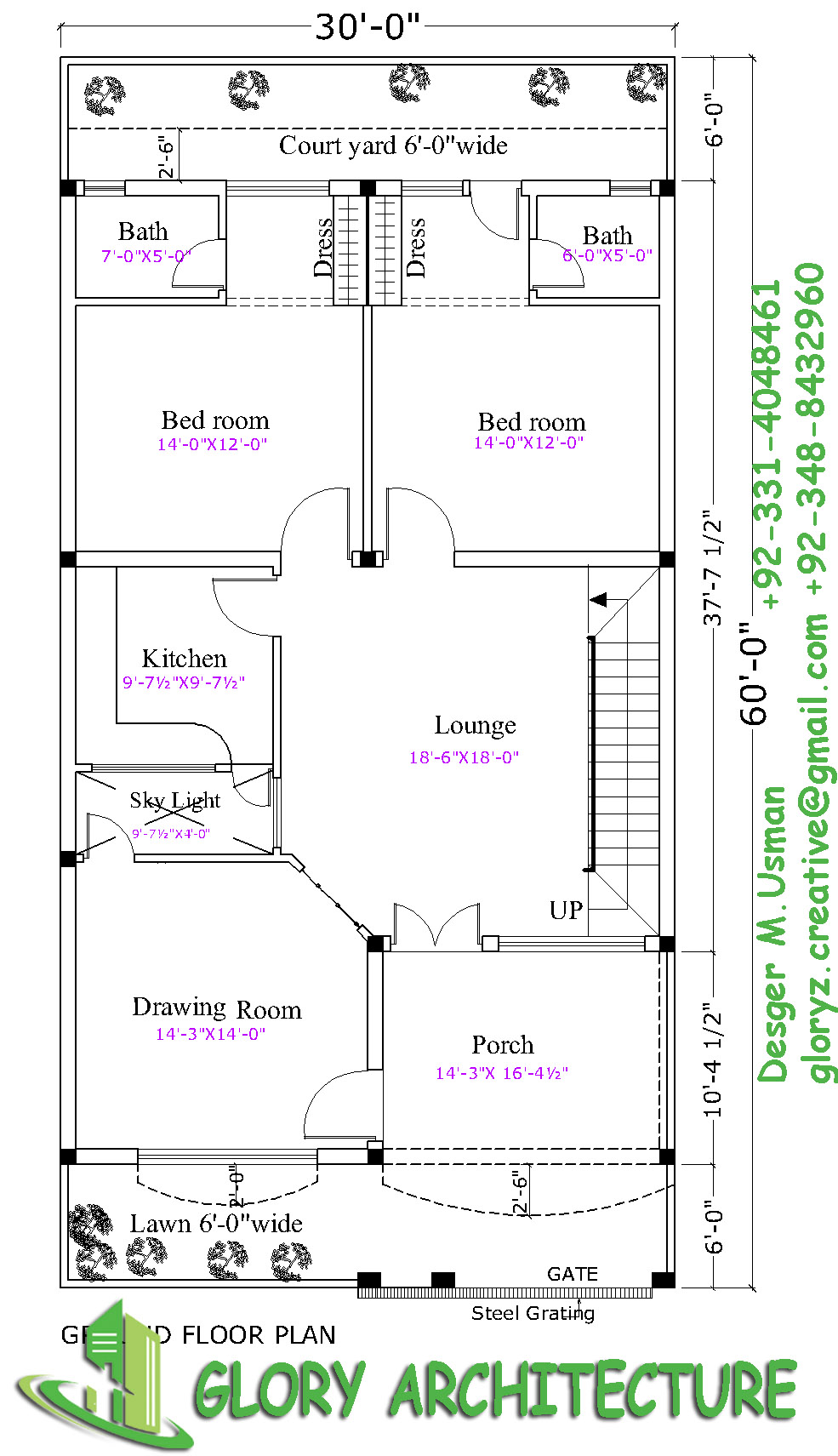 30×60 House plan, 6 marla house plan Glory Architecture
