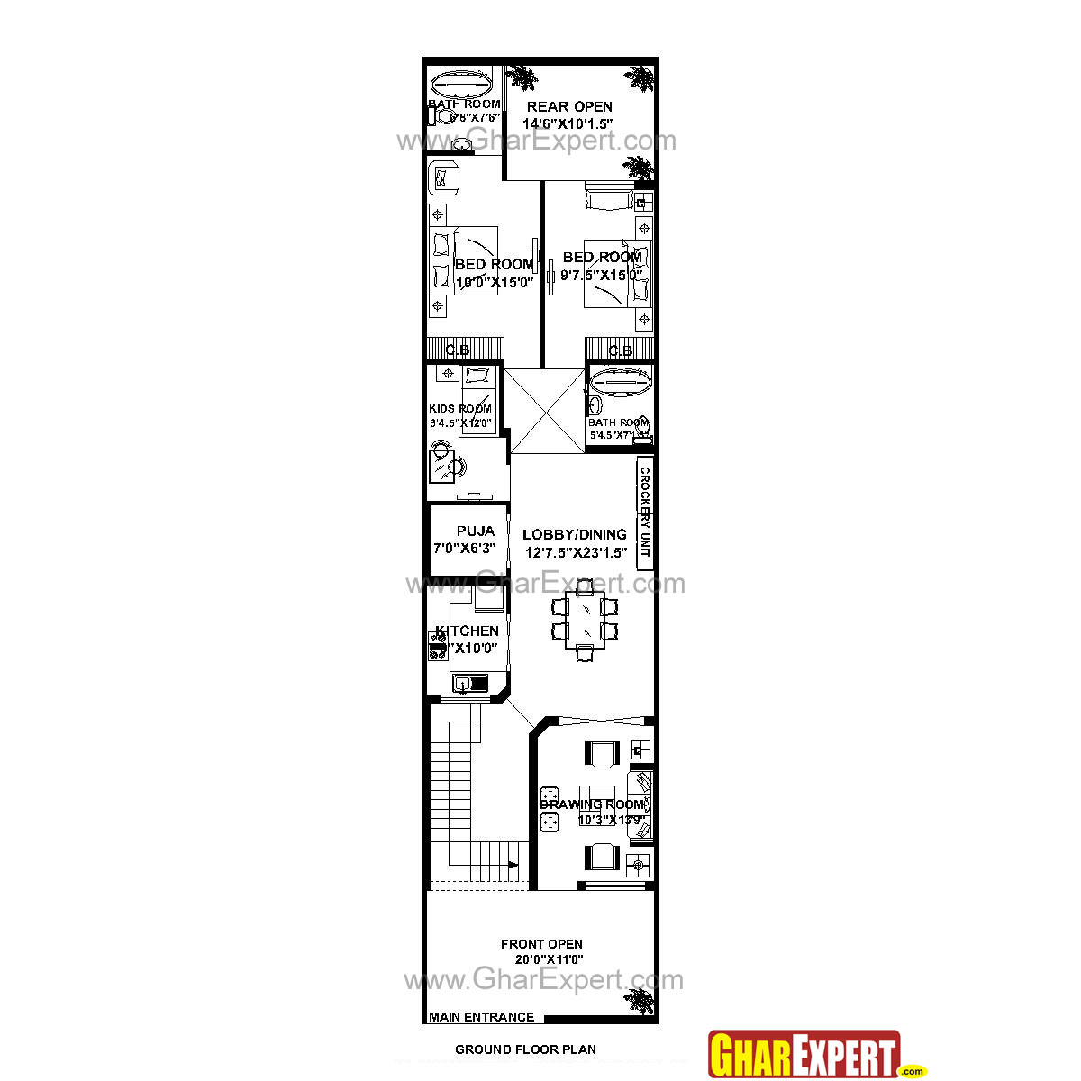 House Plan for 21 Feet by 85 Feet plot (Plot Size 198