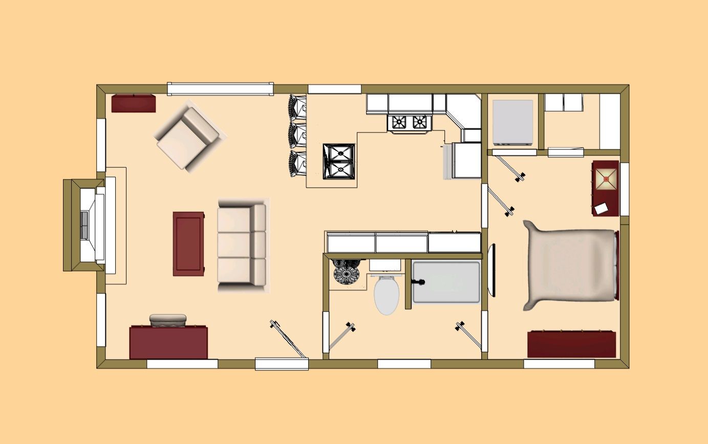 The floor plan of a 480 sq ft Shoe Box. This is a good