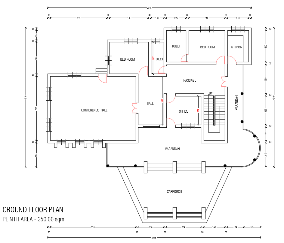 350 Square Meter House Ground Floor Plan AutoCAD Drawing