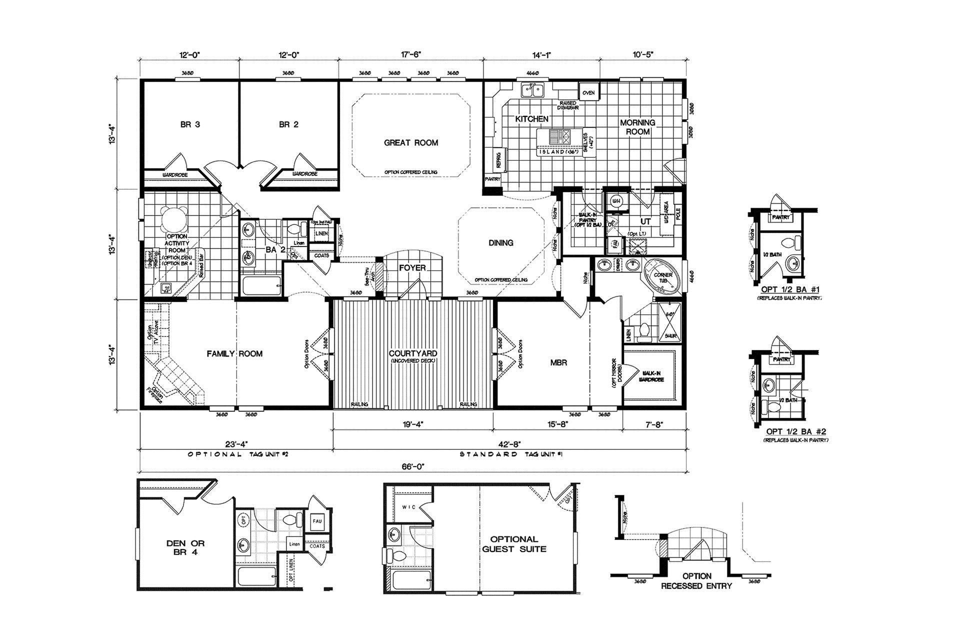 Quadruple Wide Mobile Home Floor Plans, 5 bedroom, 3