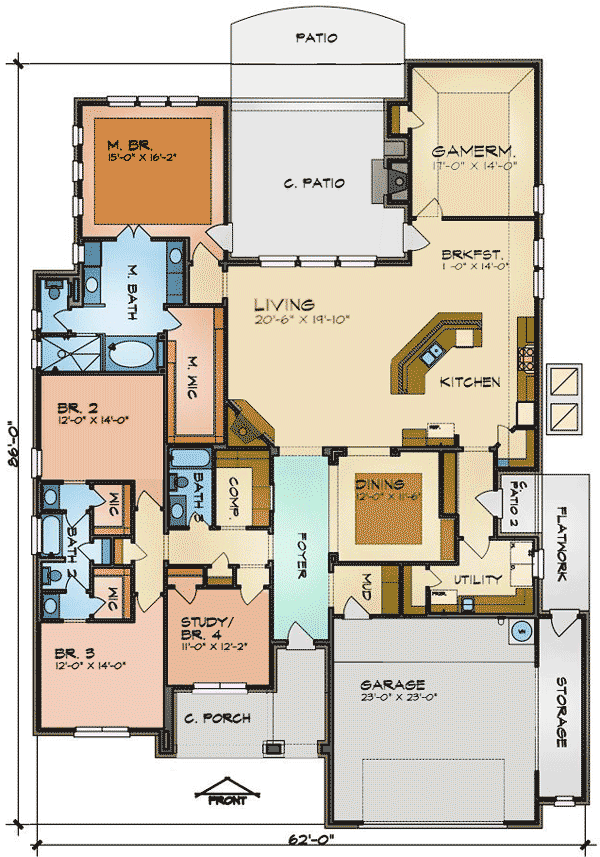 One Floor House Plan with Game Room 36932JG
