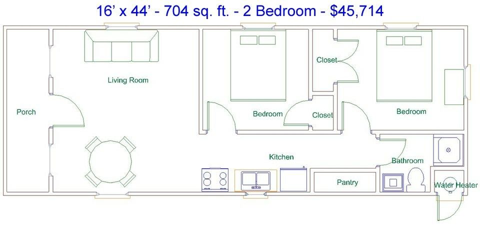 16x44 cabin floor plan Cabin floor plans, Bedroom house