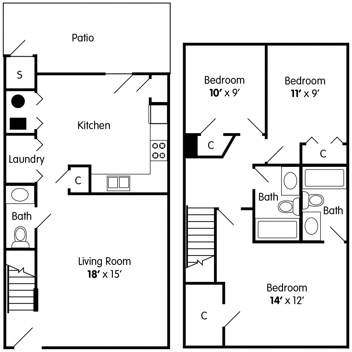 3 Bedroom Townhouse Floor Plans With Garage