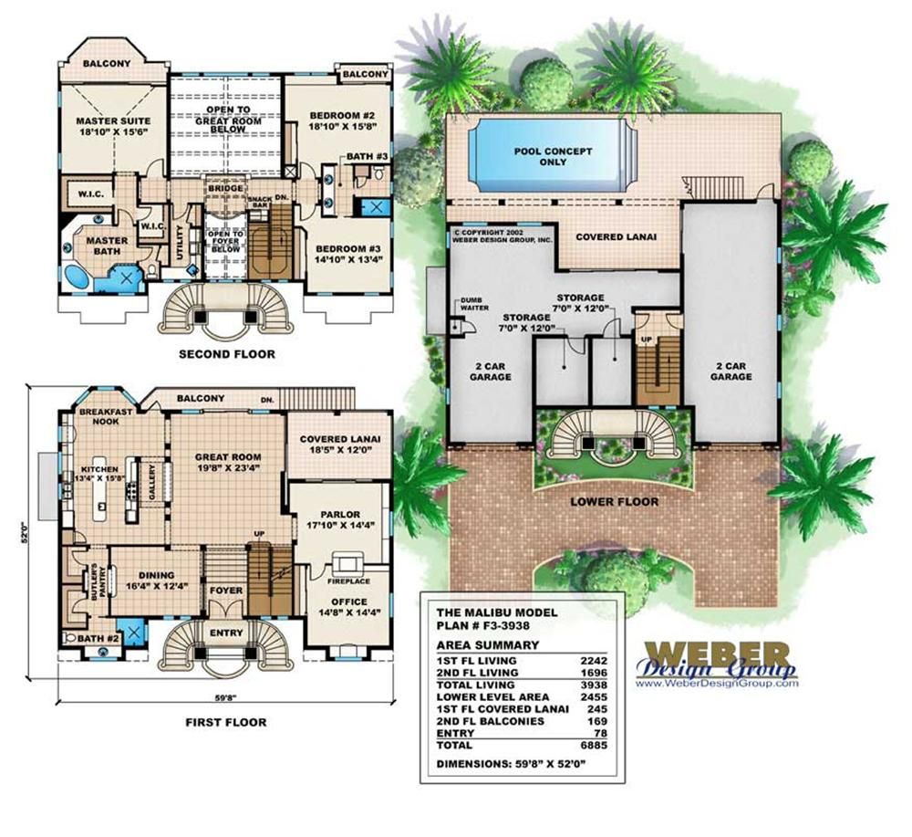 Colored floor plan17 Malibu house, Floor plans, House plans