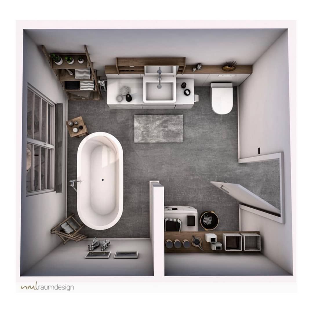 Bathroom plan. 3D version. By ️???nmlraumdesign // ♥️??