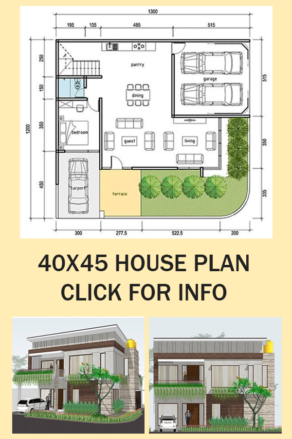 40X45 (feet) House Floor Plan With 3D view