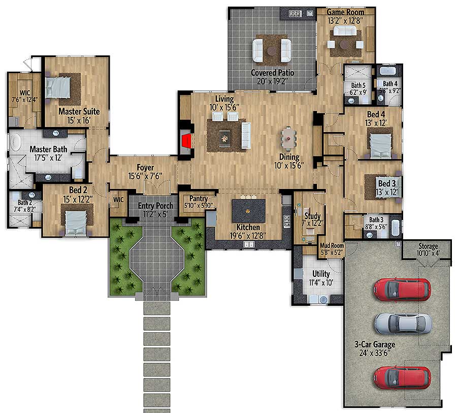 One Story European House Plan with Game Room 430026LY