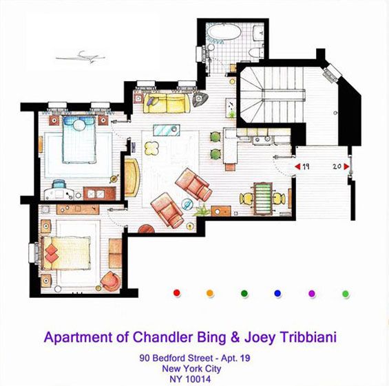 Joey & Chandler's Apartment Floorplan Friends apartment