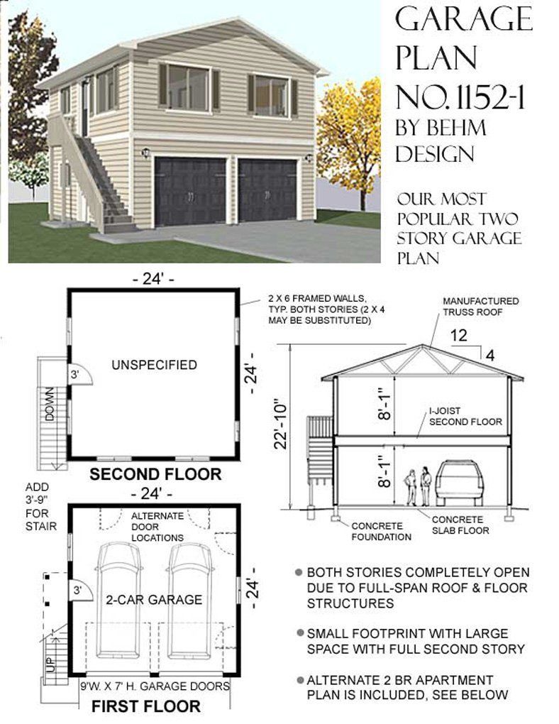 Garage Plans Two Car, Two Story Garage With Apartment