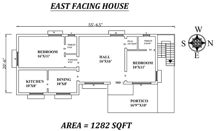 55'5"x20'6" The Perfect 2bhk East facing House Plan As Per