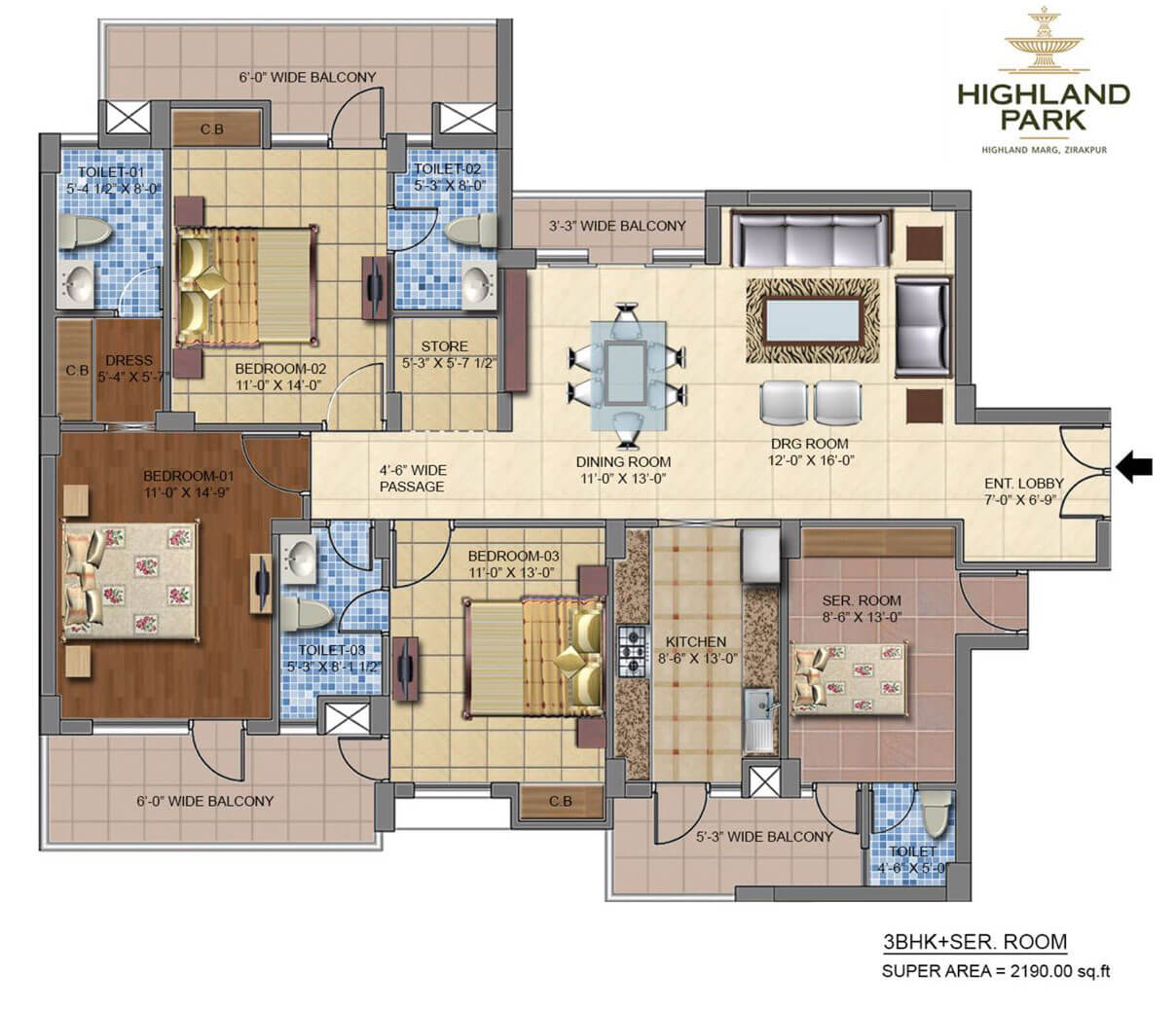 4 BHK Luxury Flats in Zirakpur Highland Park Official Site