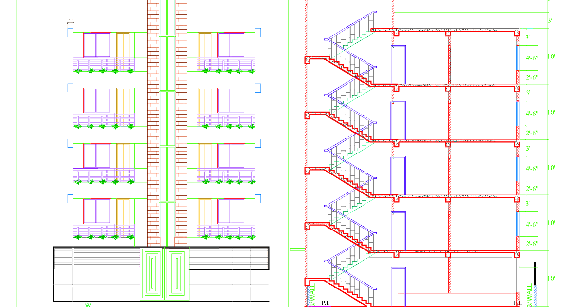 5 Story Apartment Building Designs with AutoCAD File