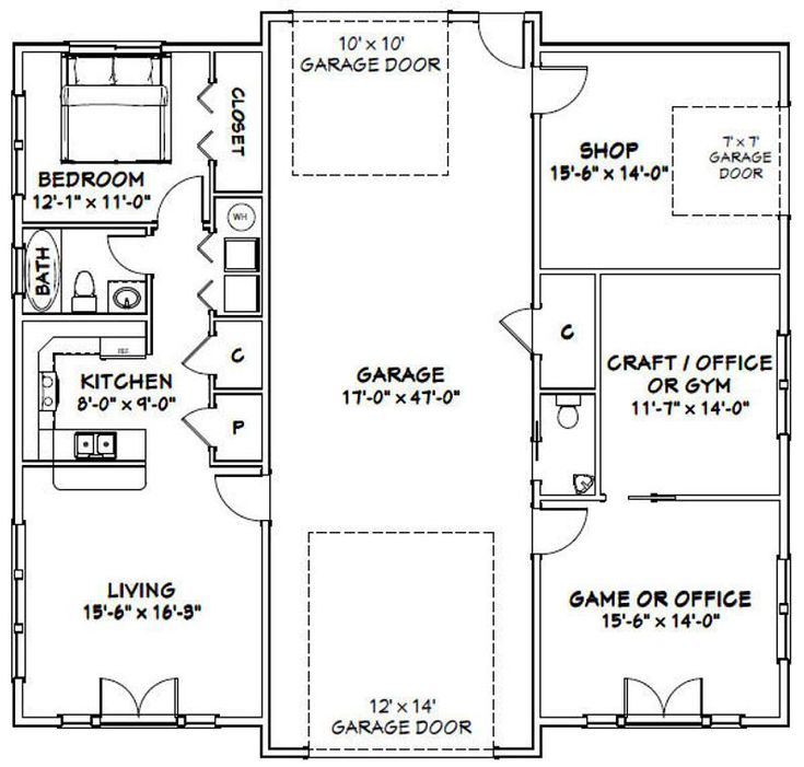 50x48 1 RV Garage 1 Br 1.5 Ba PDF Floor Plan 2274 sq
