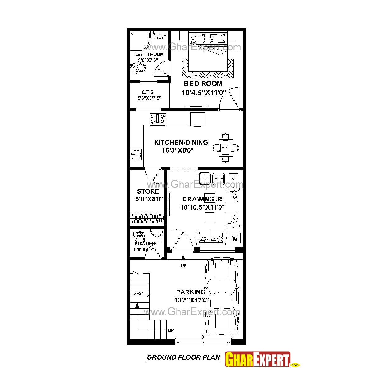 House Plan for 17 Feet by 45 Feet plot (Plot Size 85