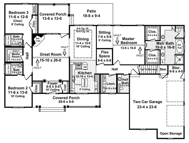 HPG22001 The Fairhope Ranch house plans, One level
