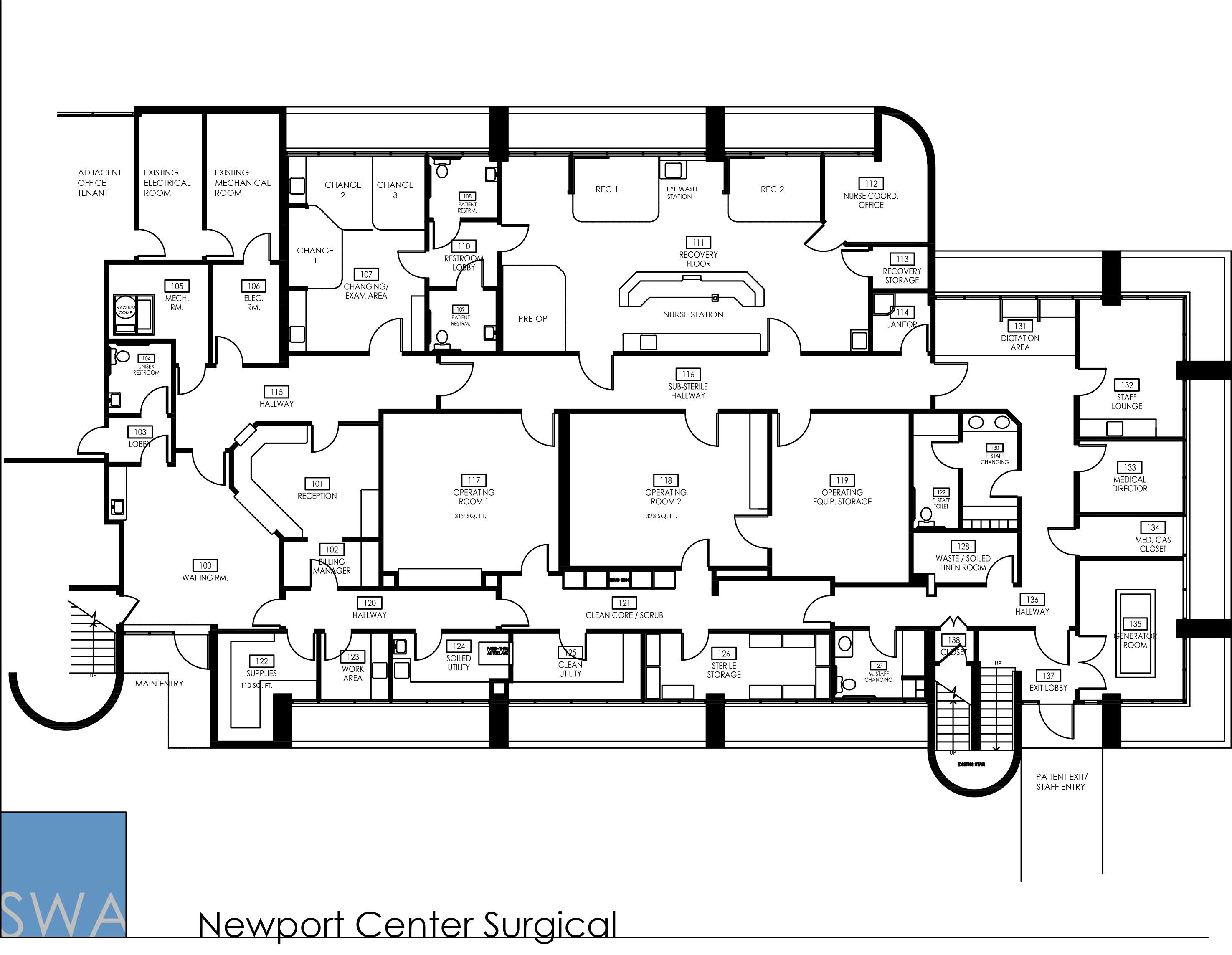 Newport Center Surgical Hospital floor plan, Surgery