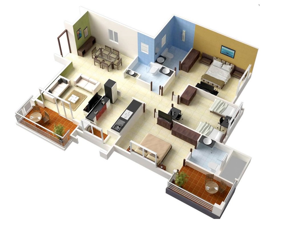 20 Designs Ideas for 3D Apartment or OneStorey Three