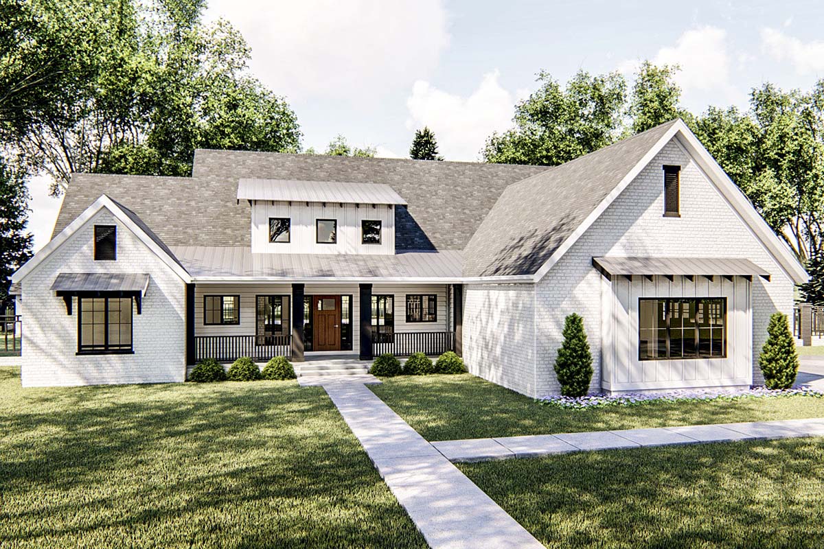 Modern Farmhouse Ranch Home Plan with Cathedral Ceiling