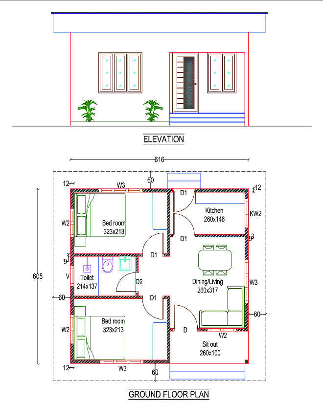 650 Sq Ft 2 Bedroom Single Floor Beautiful House and Plan