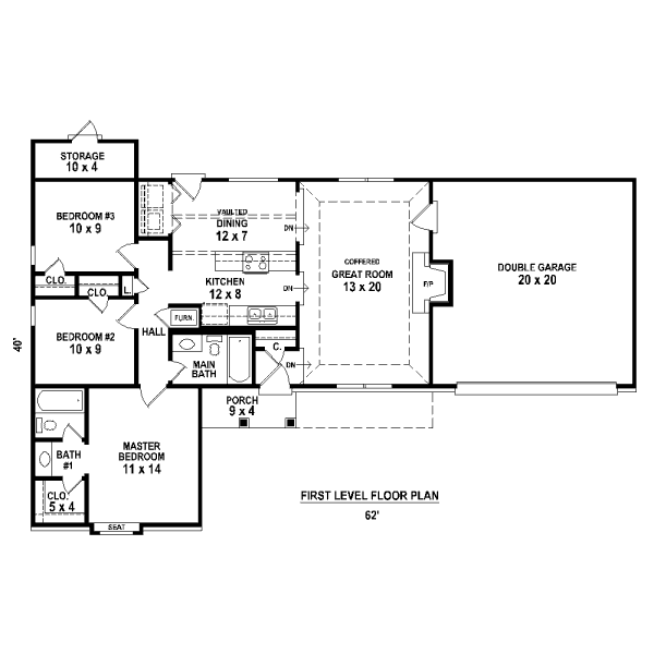 Ranch Style House Plan 3 Beds 2 Baths 1106 Sq/Ft Plan
