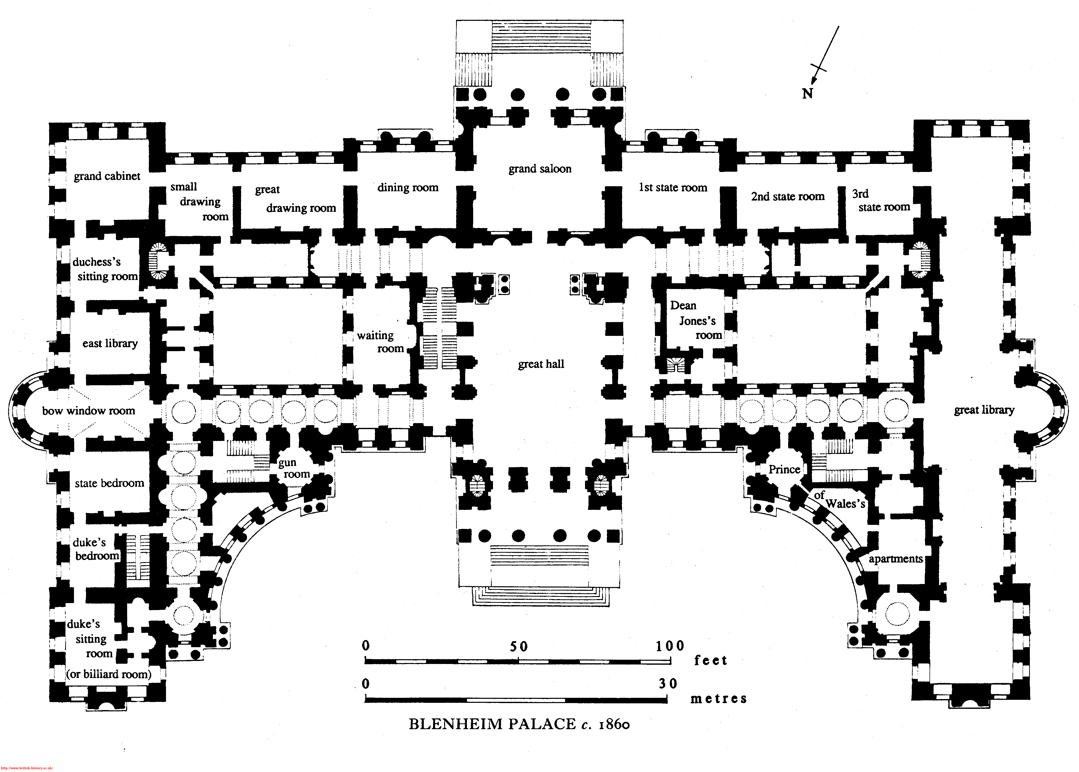 Blenheim Palace First Floor plan c. 1860. Before